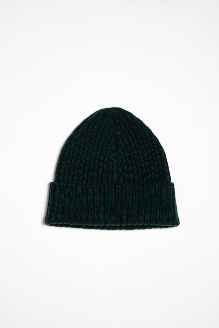 Cappello a coste in puro cashmere colore verde bosco
