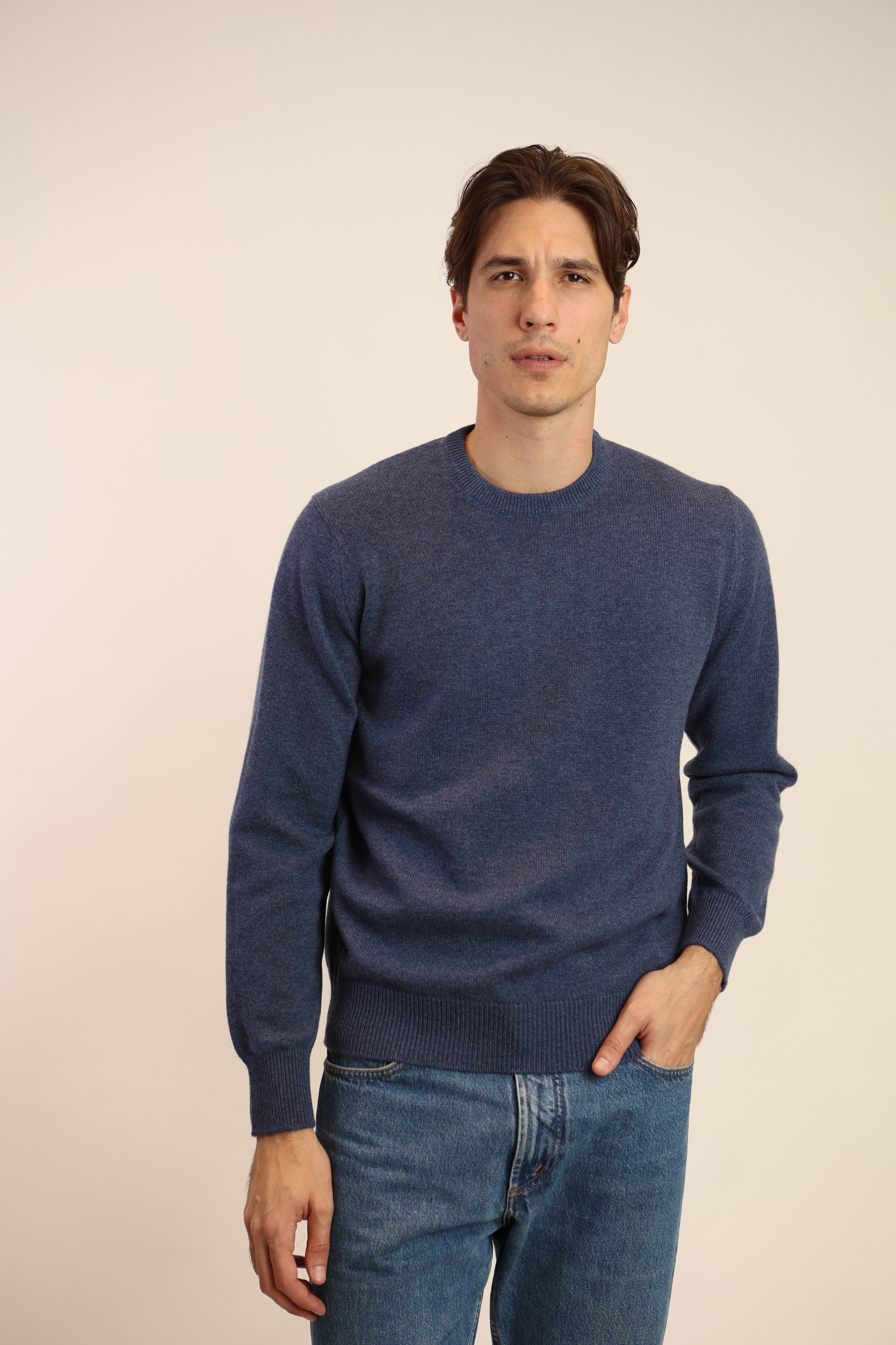 Maglione girocollo doppio filo in puro cashmere - Altex Cashmere