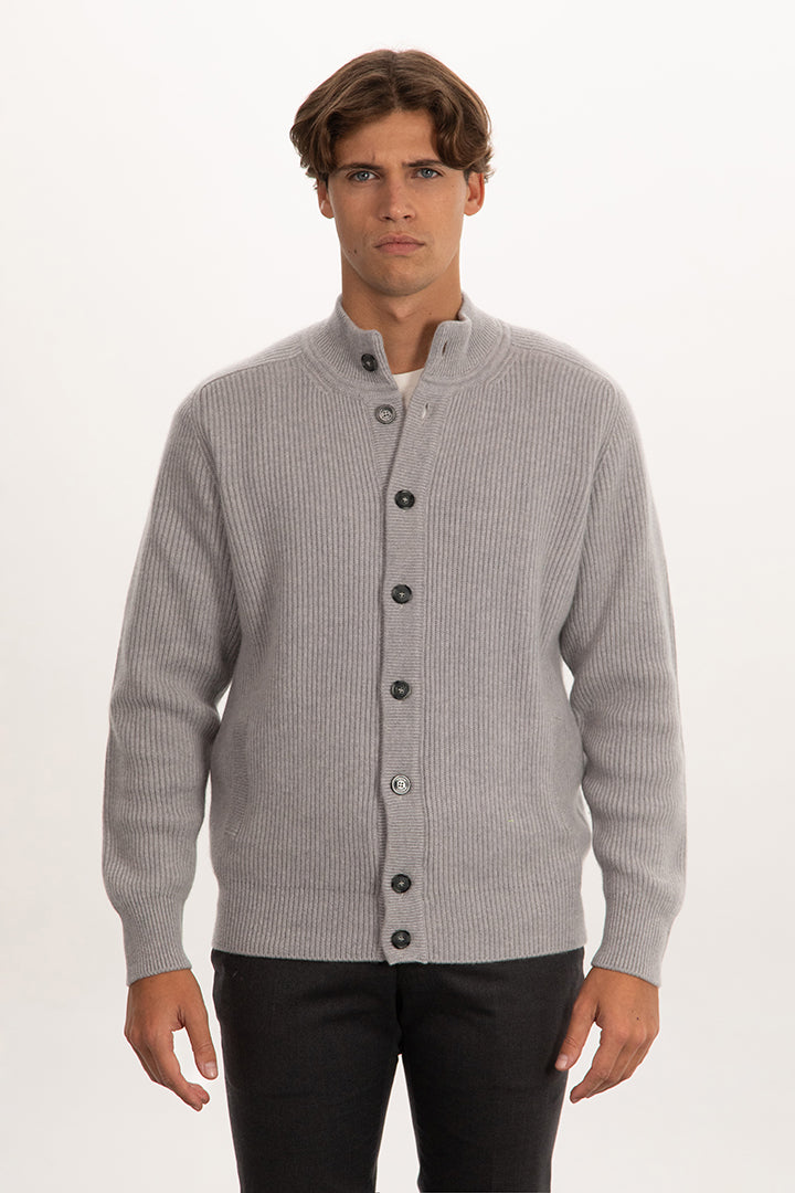 Cardigan maglia inglese 100% cashmere con bottoni - Altex Cashmere #Colore_grigiochiaro