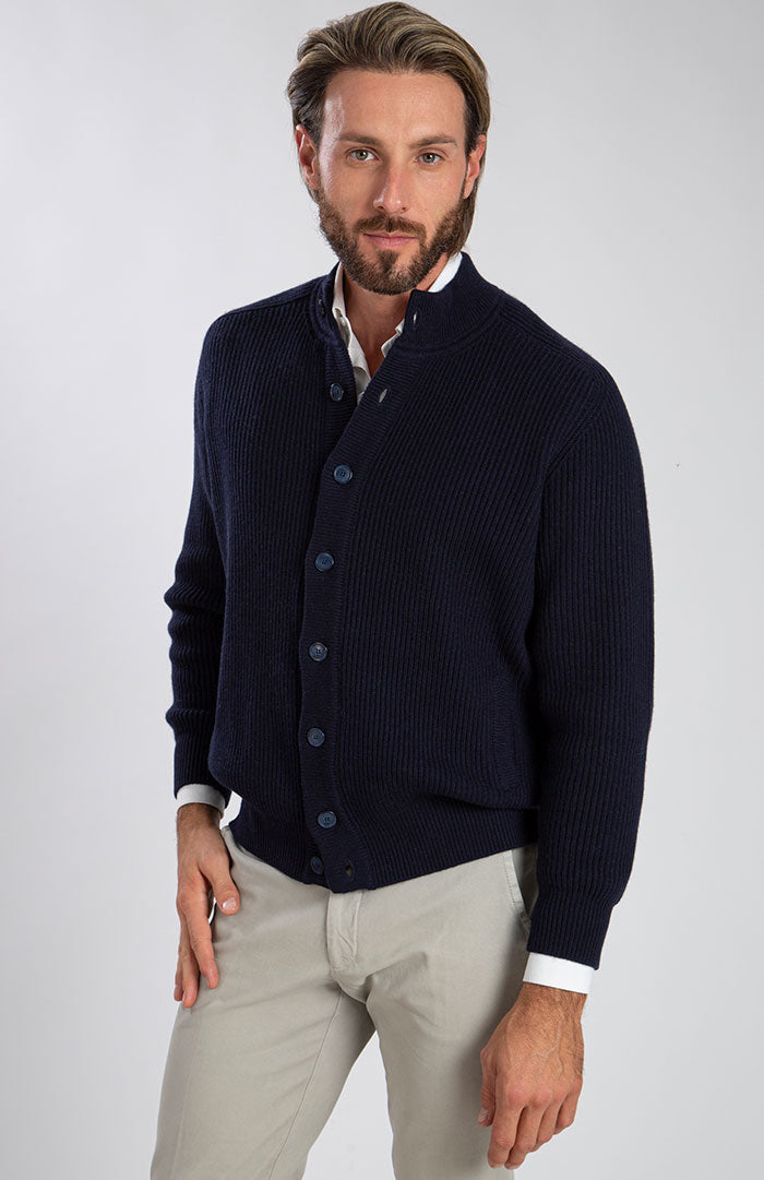 Cardigan maglia inglese con bottoni 100% cashmere #Colore_blunavy