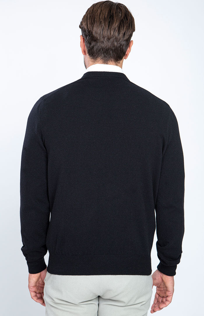 Girocollo in puro cashmere a 1 filo, color nero, dietro.