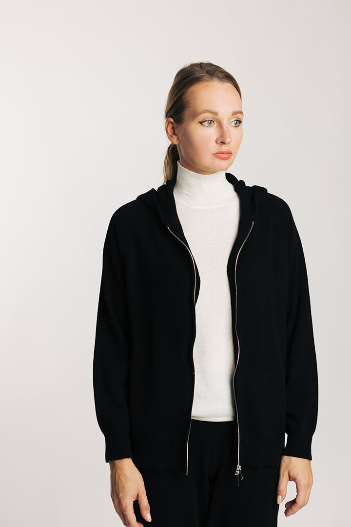 Felpa zip e cappuccio in puro cashmere - Altex Cashmere
