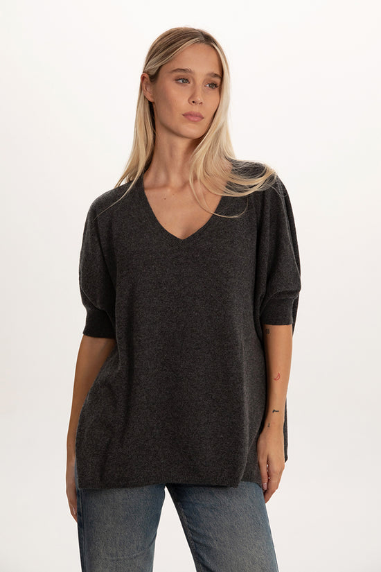 Maxi maglia scollo v manica corta 100% cashmere - Altex Cashmere