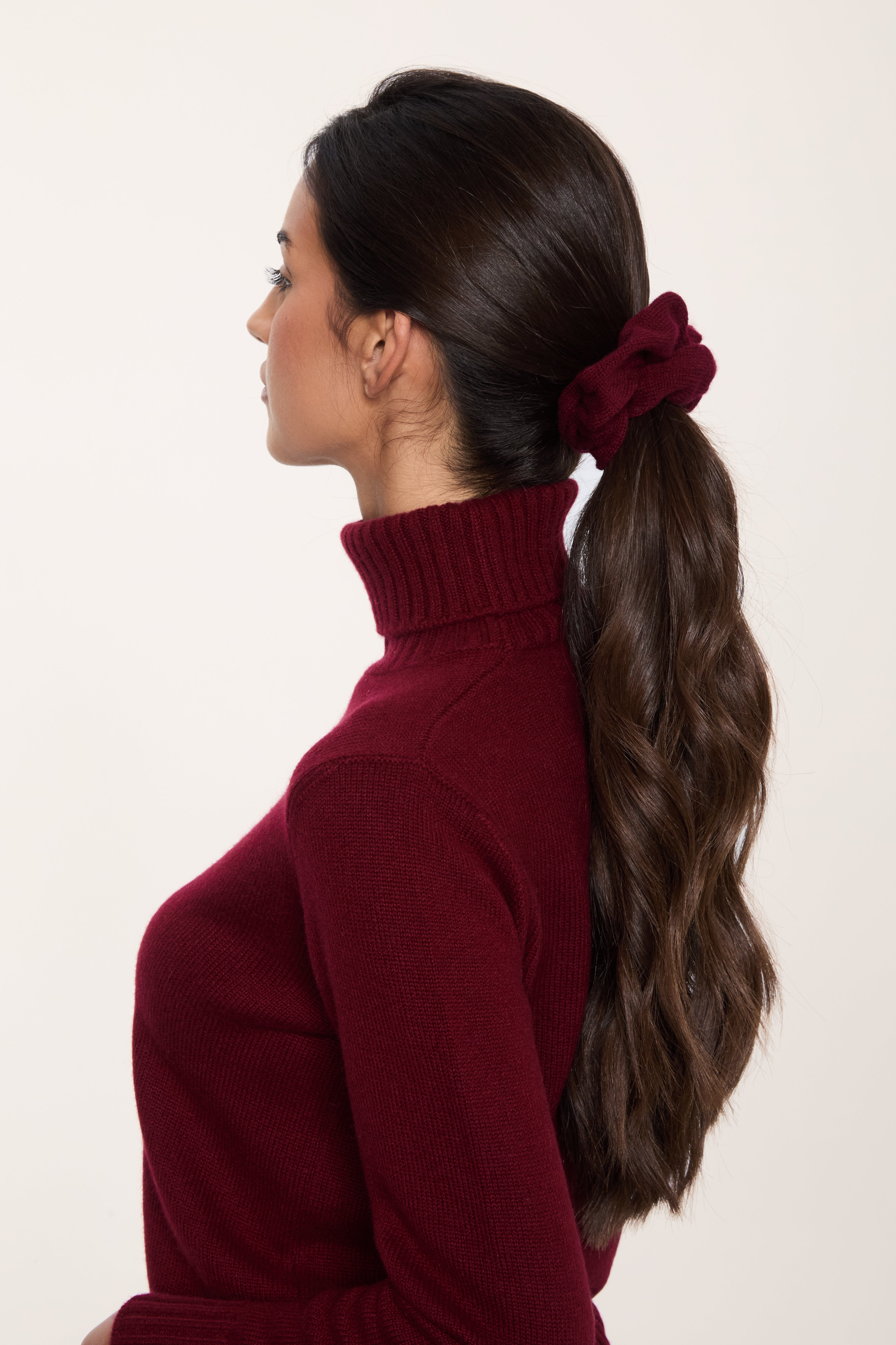 Elastico per capelli colore ordeaux in puro cashmere made in Italy