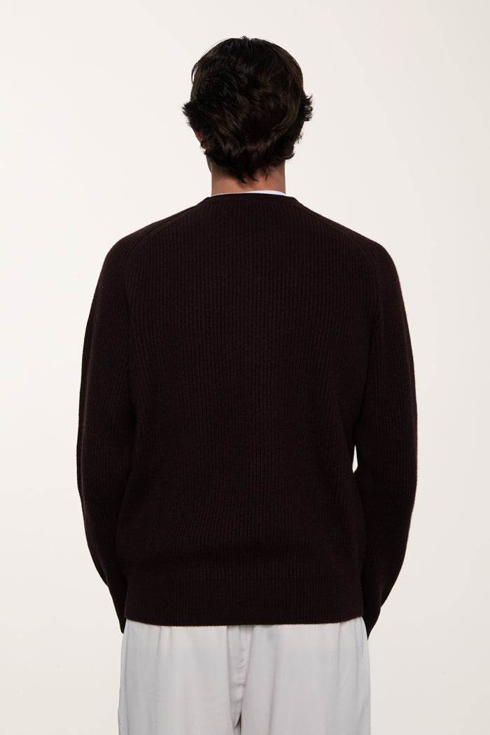 Maglione girocollo maglia inglese uomo 100% Cashmere colore marrone foto retro