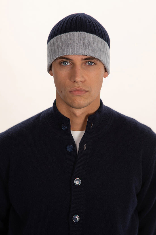 Cappello a coste bicolore in puro cashmere - Altex Cashmere