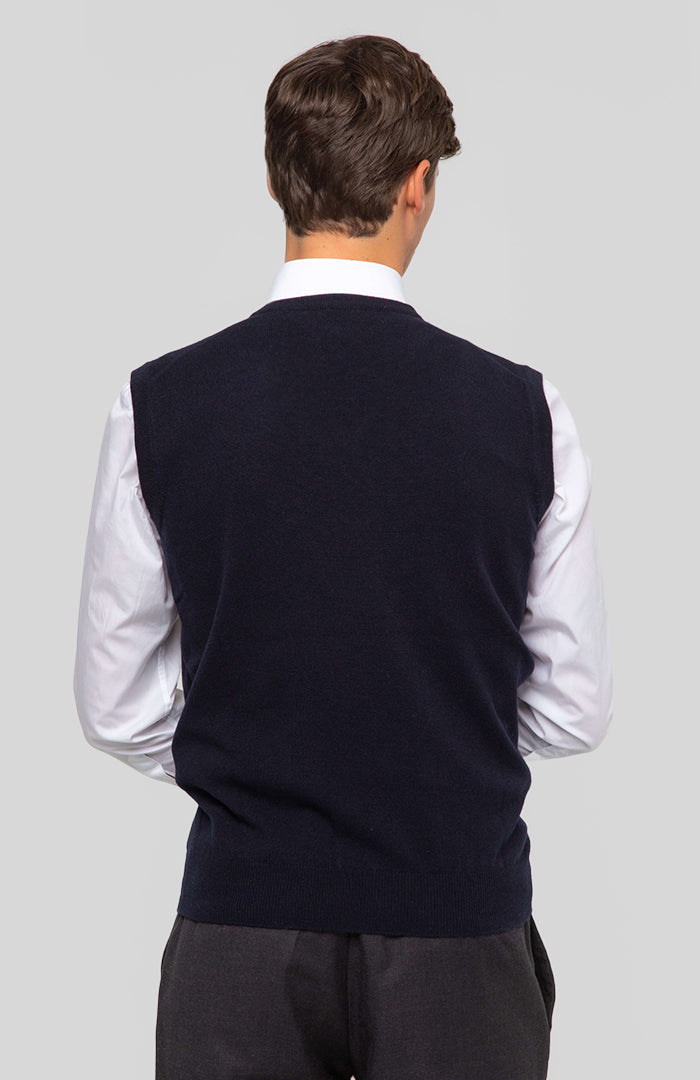 Retro gilet blu Navy in puro cashmere.